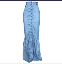 Load image into Gallery viewer, Long Breasted Washed Denim Skirt
